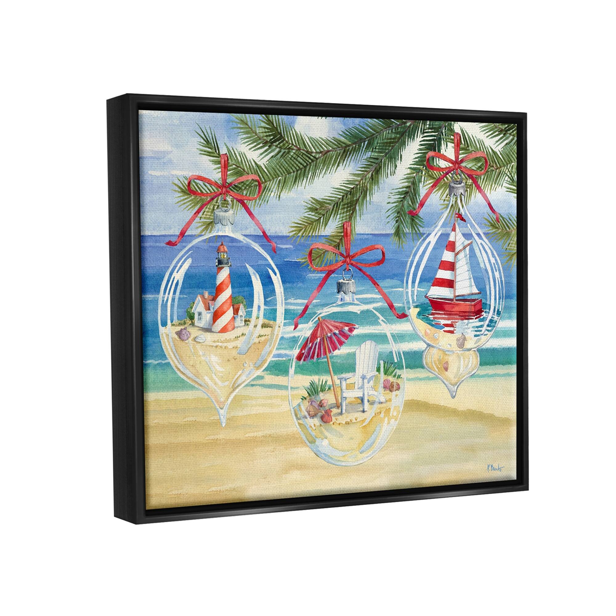 Stupell Industries Coastal Christmas Ornaments Floater Framed Art
